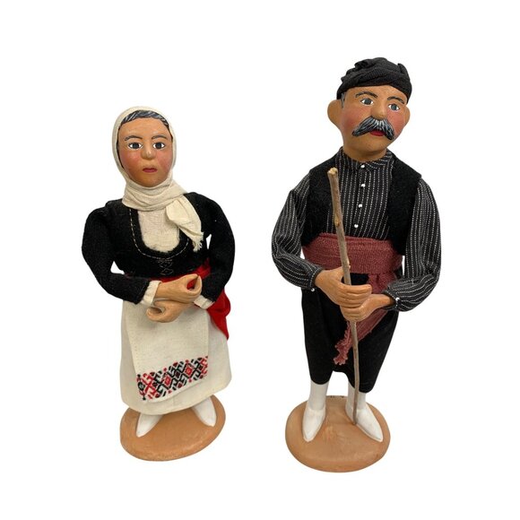 VTG Handmade Greek Traditional Attire Folk Art Dolls 13" Set C10527 - Picture 1 of 8